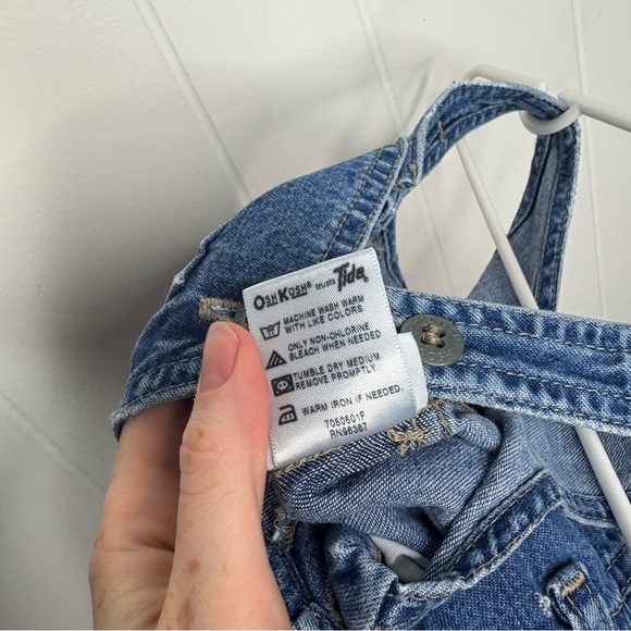 VINTAGE Oshkosh B’gosh 12 Month Baby Denim Overall Dress Girly Ribbons Polka Dot - Picture 8 of 9